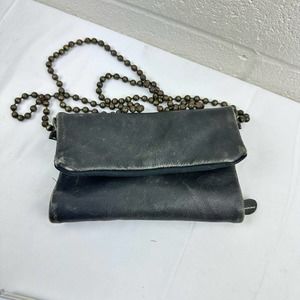 Free People Gray Leather Crossbody Convertible Clutch Purse Metal Beaded Strap